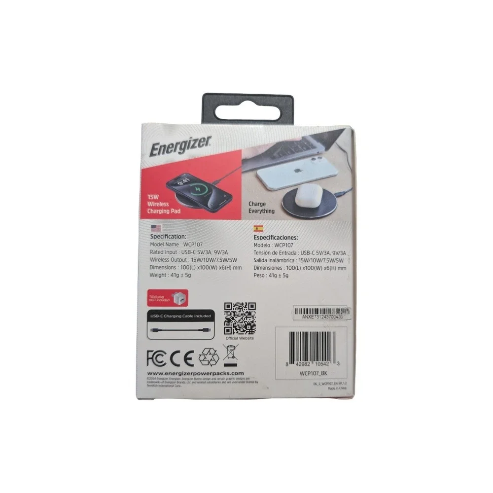 Nn9-O Energizer Max 15W Wireless Charging Pad | Open Box | Qi Fast Charger